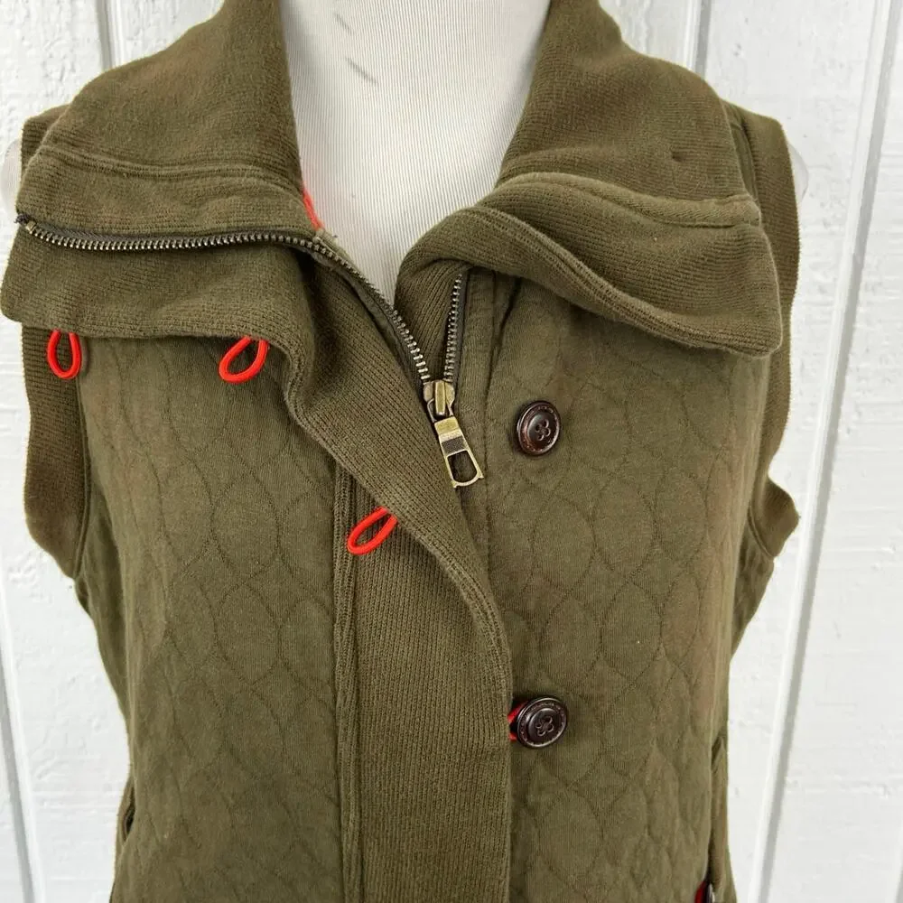 Gap Body Olive Quilted Vest Button Zip High Neck Utility Womens S 2007 - Picture 4 of 8